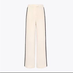 Tory Burch Cara Cream Wide-Leg Pants Black Side Stripes Medium